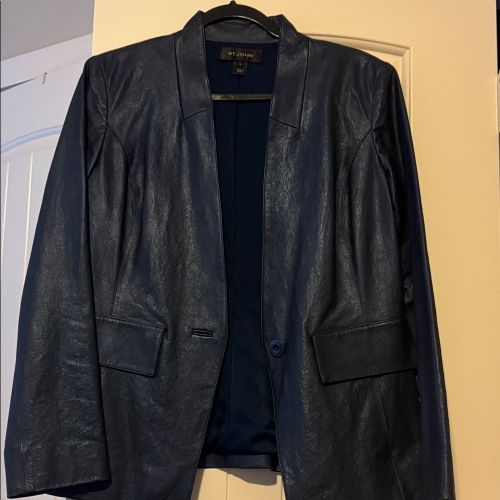 St. John Navy Faux Leather Jacket